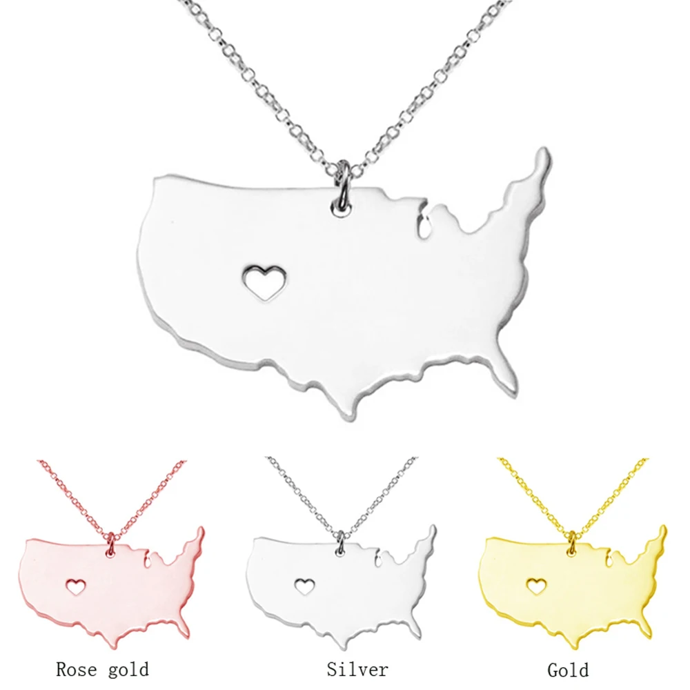 Ожерелье с подвеской в виде карты США, 3 цвета