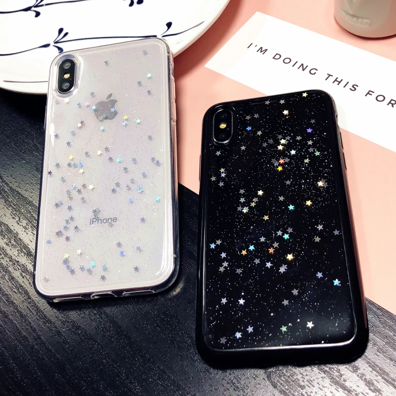 Glitter Bling Clear Case for iphone 7 8 Plus XS Max 5 5S se Star Cover Coque 6 6s XR X 10 Cases |