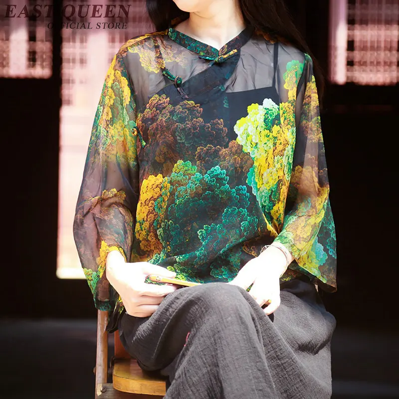 Новое поступление цветочный принт cheongsam Топ китайские традиционные женские белье одежда Топ винтажное платье 50s кофточка Ципао KK284 Q - Цвет: 1