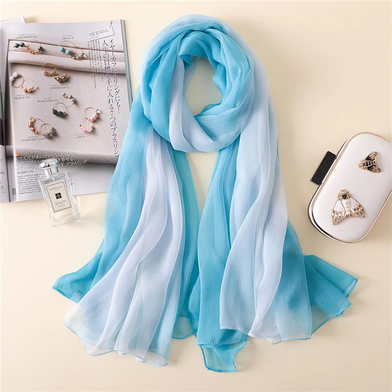 2018 Spring Plian Ombre Chiffon Silk Shawl Scarf Luxury Brand Fashion Digital Print Foulard Hijab High Quality Neckchief Shawls |