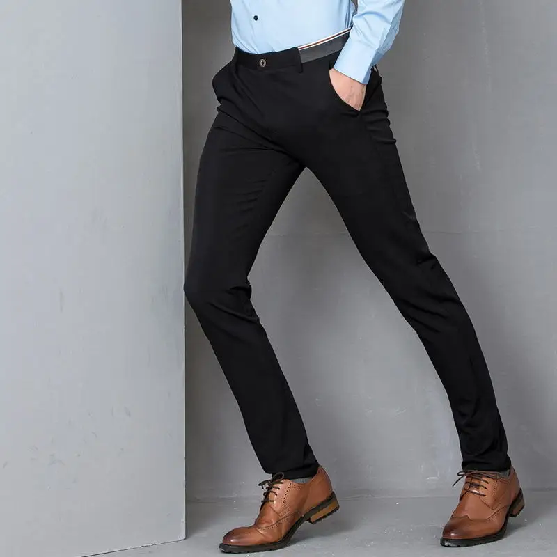 Black Stretch Skinny Dress Pants Men Party Office Formal Mens Suit Pencil Pant Business Slim Fit Casual Male Trousers | Мужская одежда