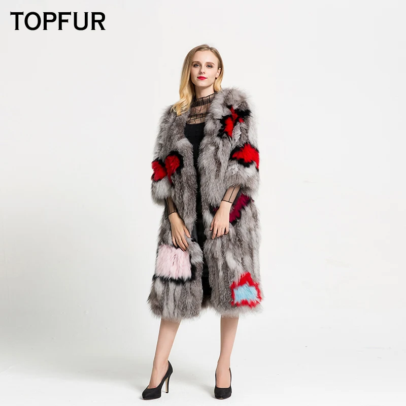 TOPFUR 2019 Новое поступление роскошное вязаное пальто из натурального меха енота