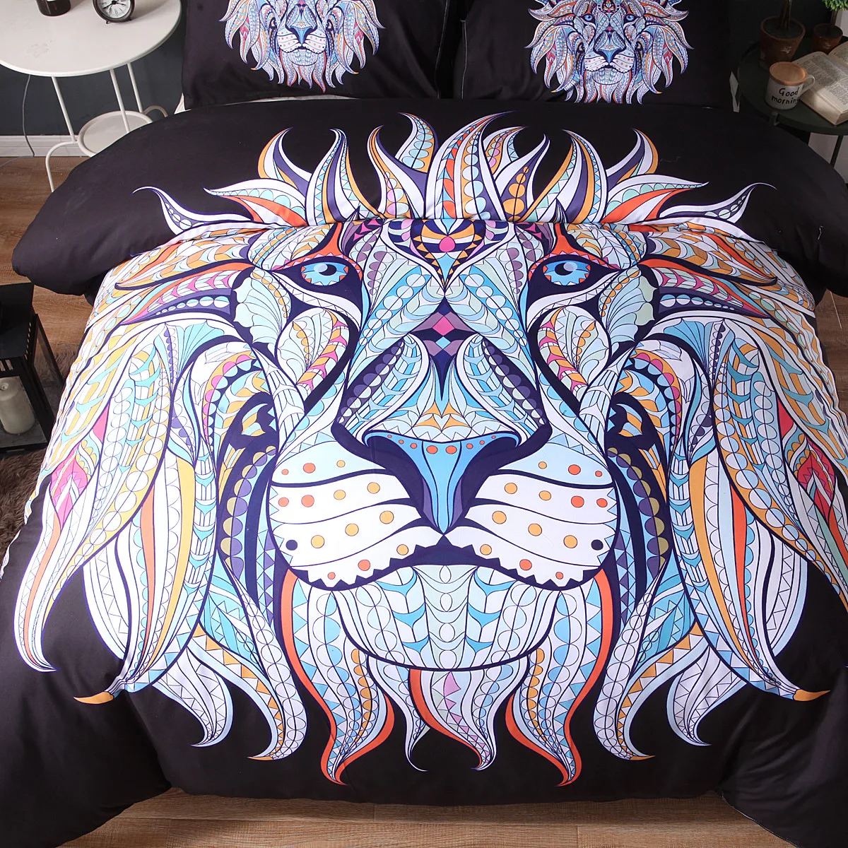 Комплект постельного белья с 3D рисунком черного льва король богемный