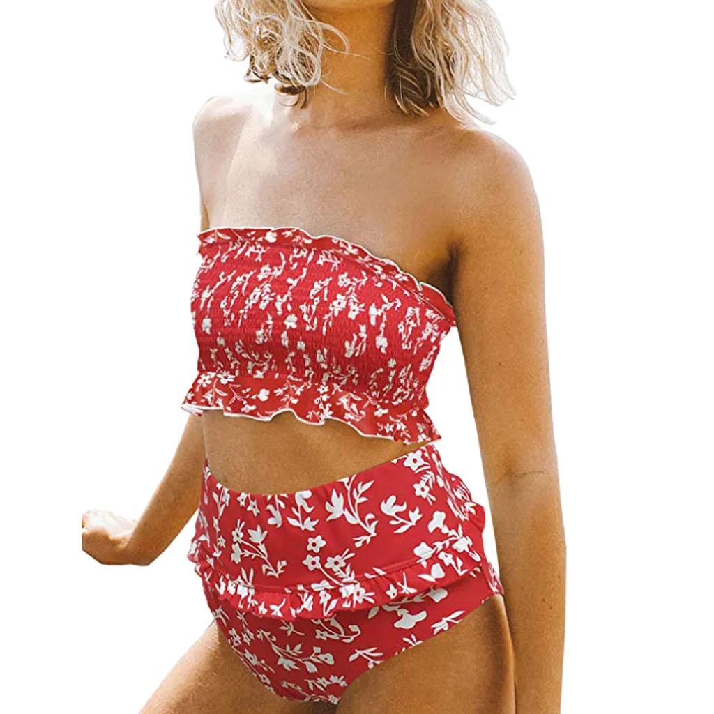 Женский купальник с высокой талией бандажный женский гофрированный