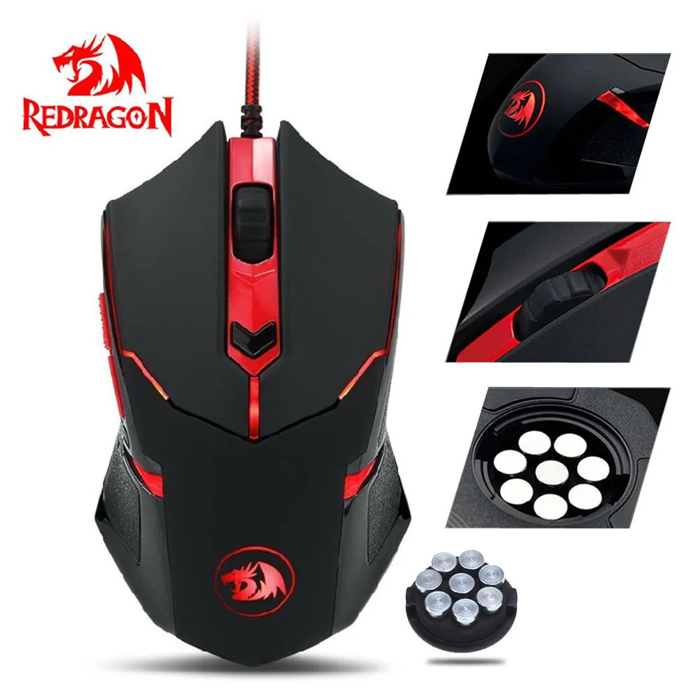 Прочная гладкая игровая мышь Redragon 3200 dpi для ПК, 6 кнопок, настройка веса, Высококачественная мышь# ZS