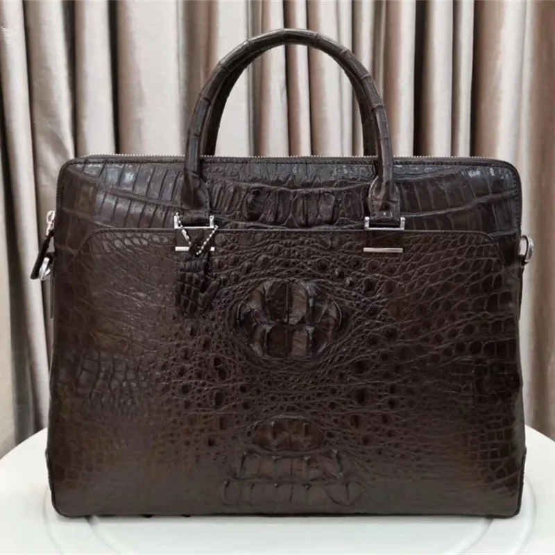 Натуральная крокодиловая кожа 15 ''портфель для ноутбука подлинный Аллигатор Кожа Застежка-Молния Мужская сумка большая сумка на одно плечо