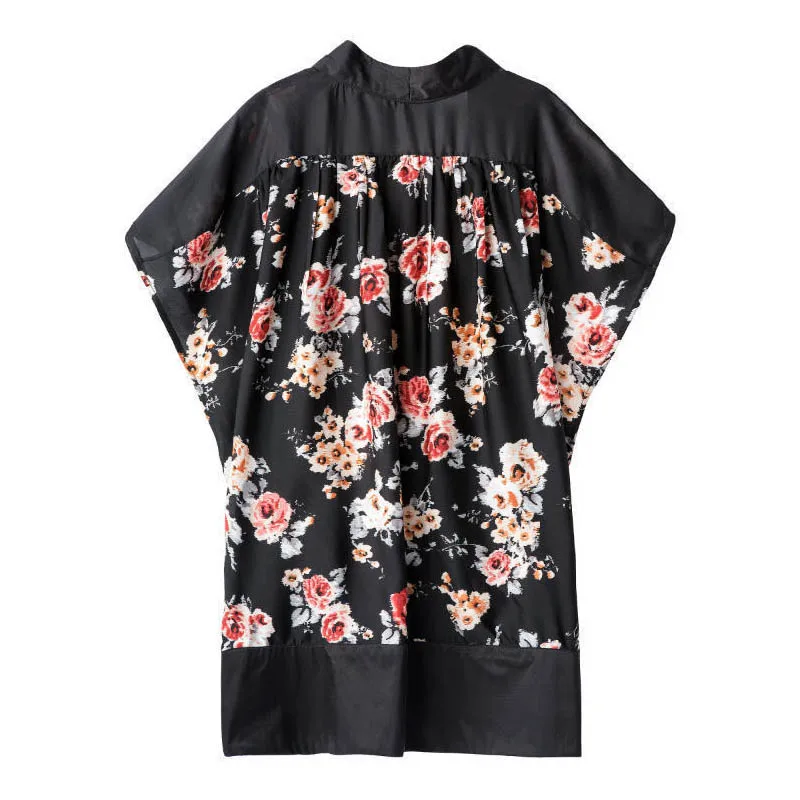 XL плюс размер свободное кимоно с принтом Летний стиль короткий рукав шифоновый