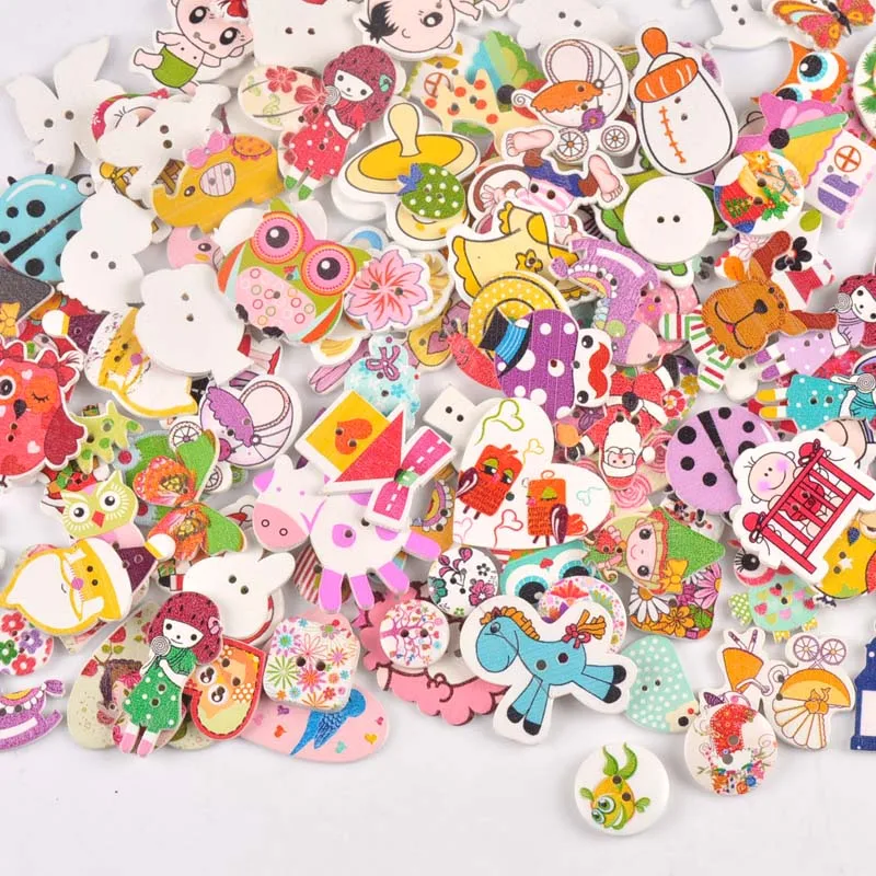 

Mixed Cartoon Painting Wooden decorative Buttons For Sewing clothing Scrapbooking Crafts home decor 15-35mm MT1892