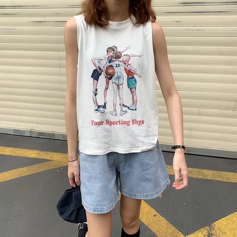 2 цвета 2019 летняя уличная футболка без рукавов с рисунком женские укороченные