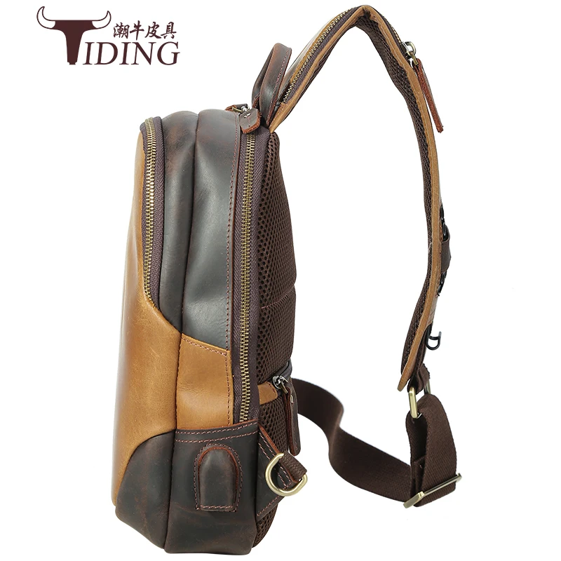 Мужская нагрудная сумка из натуральной кожи Повседневная деловая через плечо в