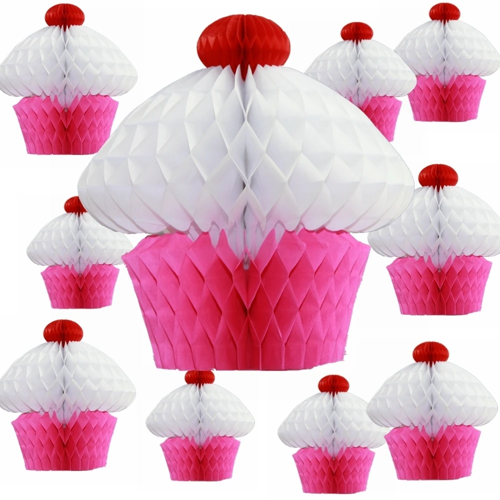 10pc 20cm Tissue Paper Cupcake Honeycombs Kids Birthday Party Decoration Bauble Pendant Summer Garden Supplies | Дом и сад
