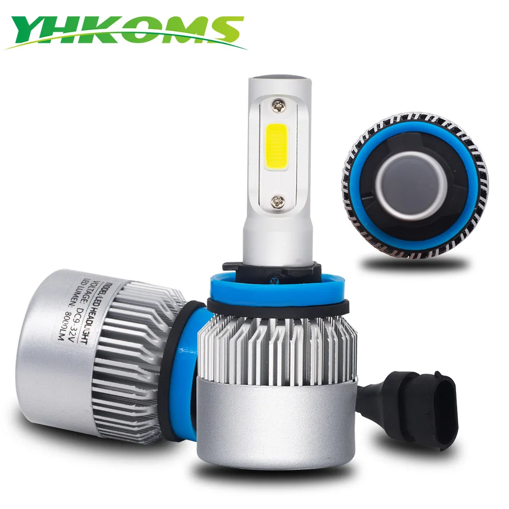 

YHKOMS Auto H11 Led Bulbs H1 H3 H4 H7 H8 H9 H13 9004 9005 9006 880 881 Car LED Headlight Fog Light 8000LM 12V 24V COB Chip 6500K