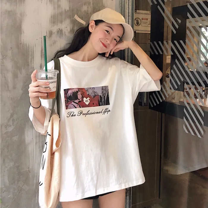 Летняя женская футболка корейский стиль одежда Ulzzang Harajuku мультяшная кавайная с