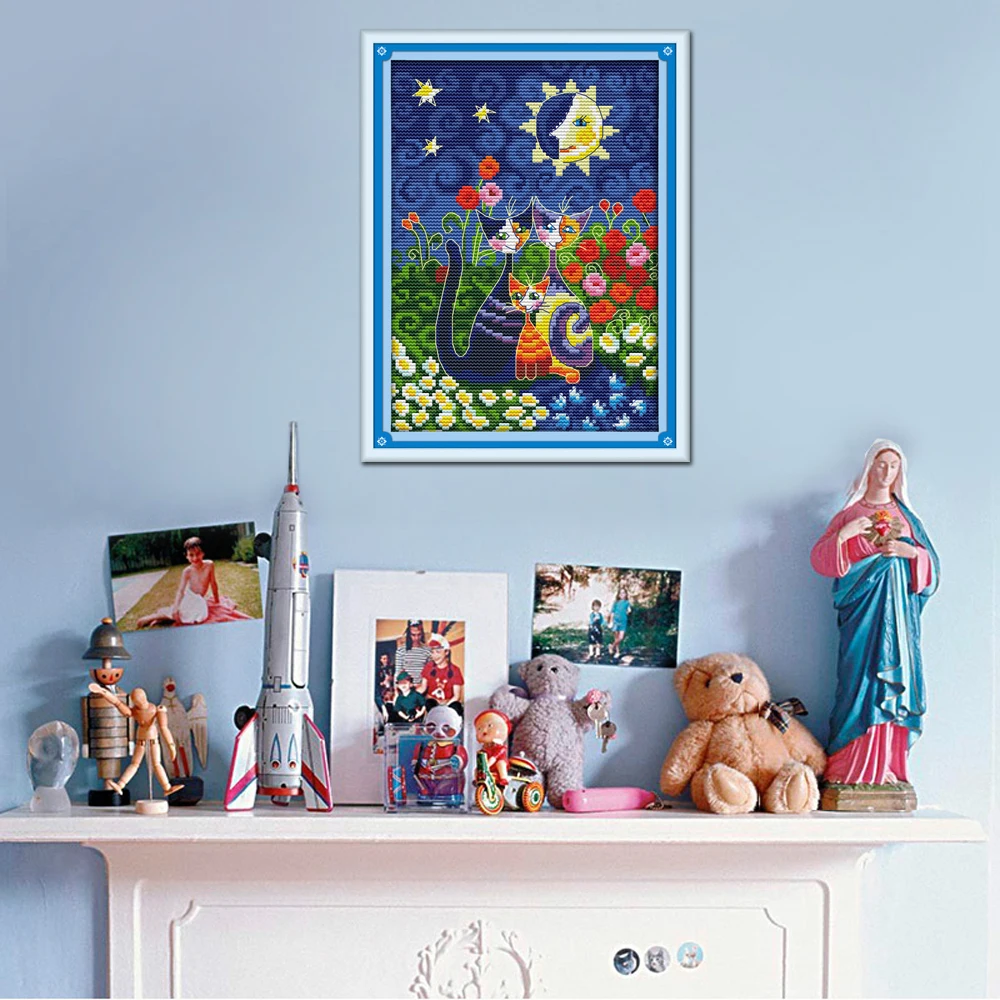 Набор для вышивки крестиком Joy Sunday под солнцем с кошками K989(1) 14CT 11CT|cat cross stitch|cross