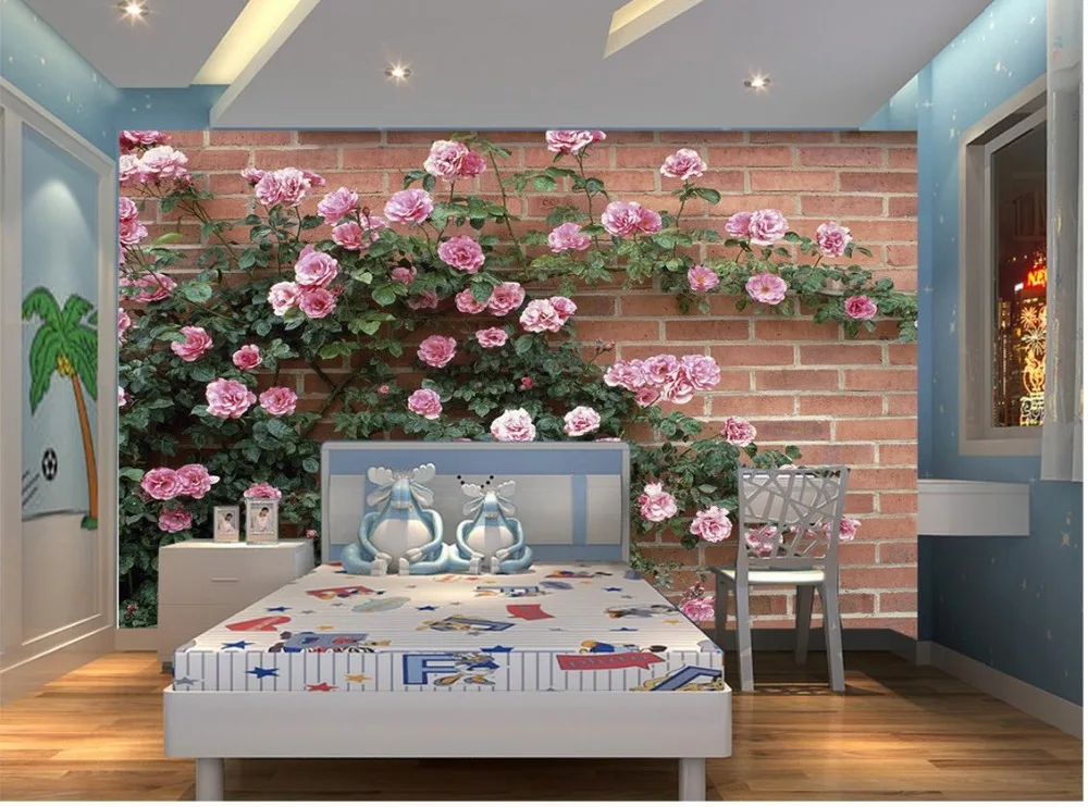 Настенные 3D обои с изображением роз и зеленых листьев стереоскопические для