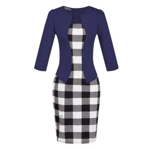 Женское элегантное платье карандаш с поясом в клетку|wear to work|bodycon dressbusiness dress |