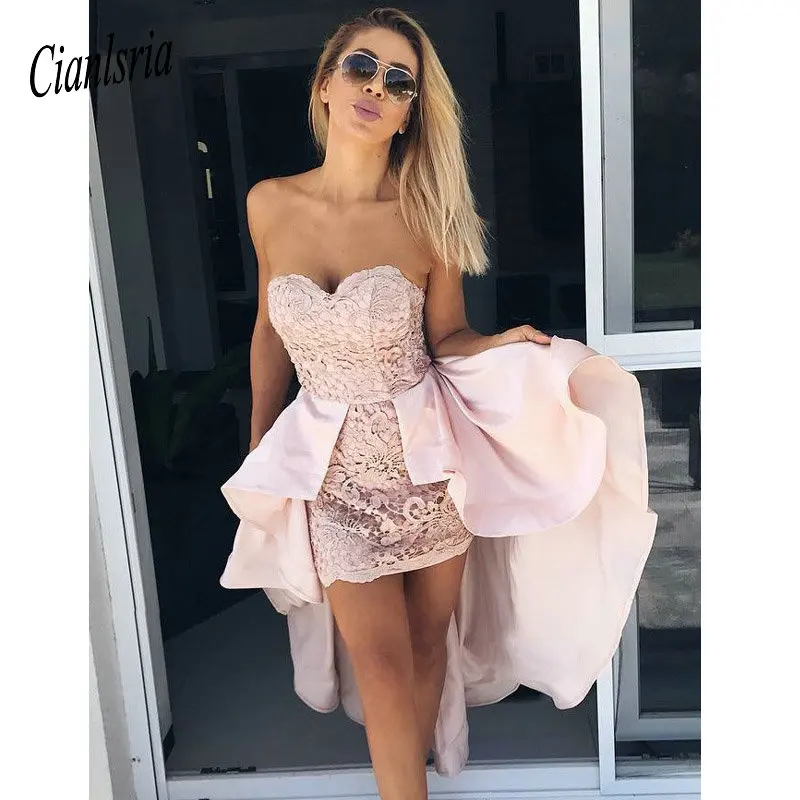 same as pic Платье-футляр с розовым кулинарным хвостом; кружевные платья без бретелек для выпускного вечера со съемным шлейфом - Цвет: same as pic