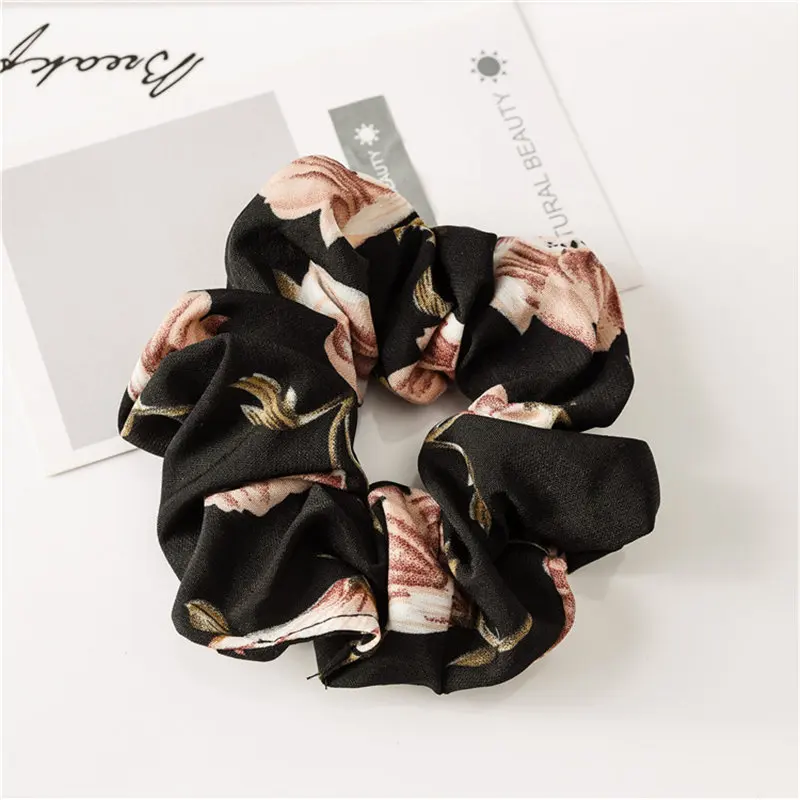 black scrunchie Модная повязка, аксессуары для волос, женские резинки для волос, конский хвост, держатель, цветы, резинки для волос для девушек - Цвет: black scrunchie