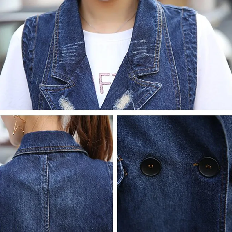 Джинсовый жилет для женщин 2017 новая мода весна осень Длинный без рукавов пальто