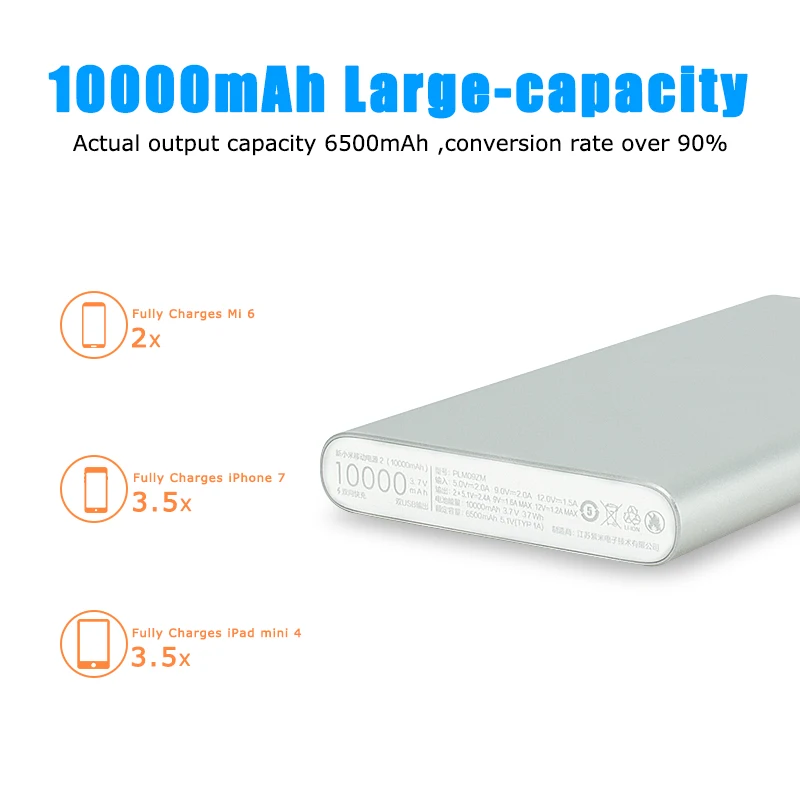 Оригинальный xiaomi power bank 2 Mi 10000 мАч Quick Charge литий полимерный внешний аккумулятор