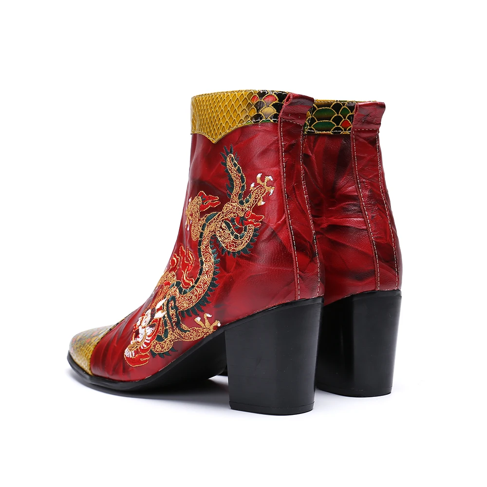 

Christia Bella Printing Real Leather Large Size Man Boots Business British Style Man Pointed Toe Zip Boots New Prom Man Boots