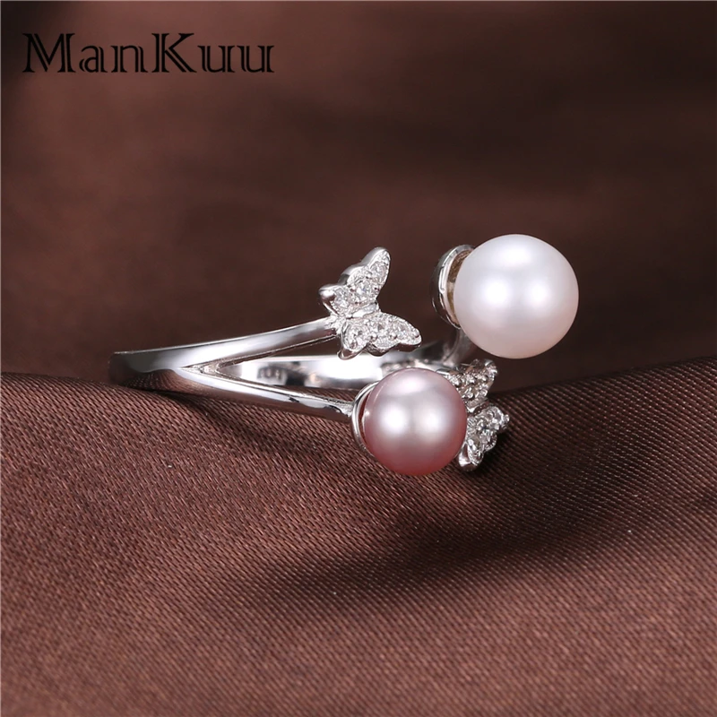 ManKuu Trendy Fashion Pearl Ring Natural 5-7mm Round 925 Sterling Silver Butterfly For Women Wedding Anniversary | Украшения и