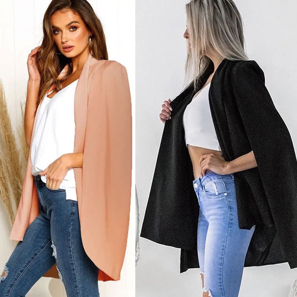 Ladies Women Coat Shawl Collared Open Placket Cape Top Outerwear Fashion Overcoat S-XL | Женская одежда