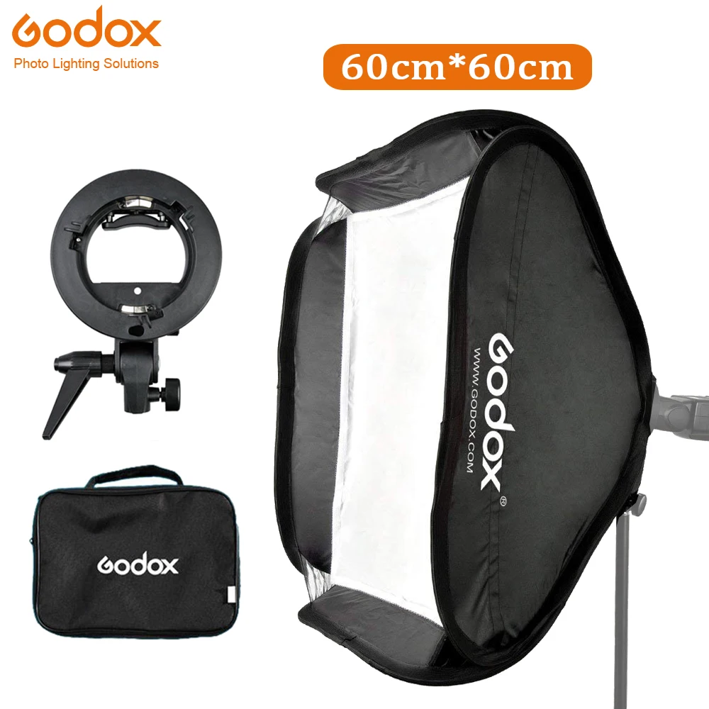 Портативный софтбокс Godox 60x60 см + s образный кронштейн Bowens Крепление Держатель для