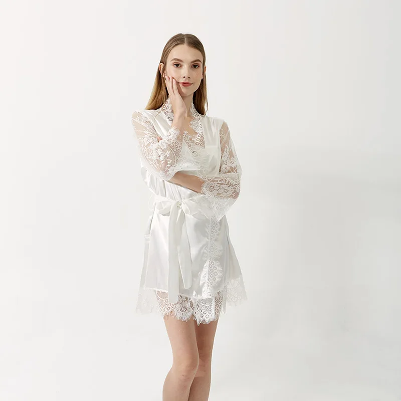 Красивый атласный халат XiBeryl для невесты и подружки с кружевной отделкой|bridesmaid