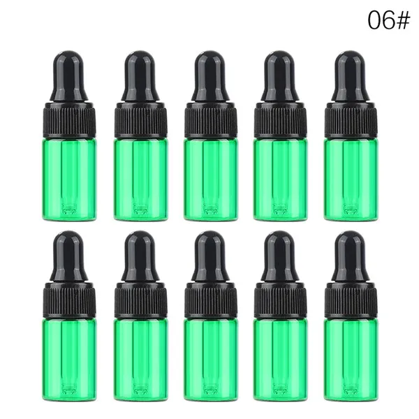 06 green 2ml Aihogard 10 шт. 3 мл/2 мл/1 мл мини пустые стеклянные бутылки для макияжа со стеклянной капельницей многоразового использования Esstenial масло контейнер для хранения жидкости - Цвет: 06 green 2ml