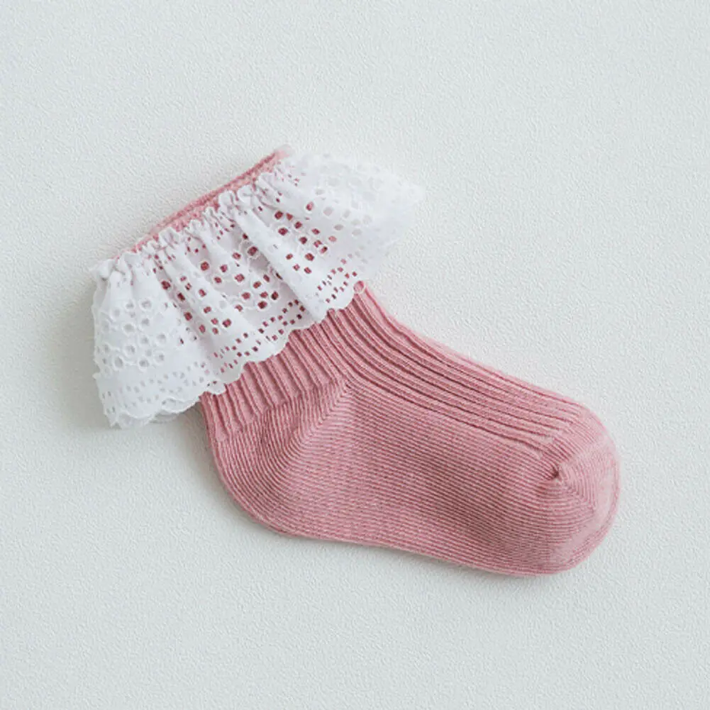 Dark Pink Милые детские ушко оборка Кружева цветочные носки Маленькие Девочки Твердые лодыжки носки для новорожденных младенец малыш девочки От 0 до 5 лет - Цвет: Dark Pink