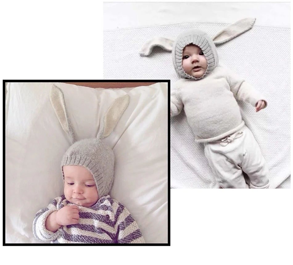 Rabbit Ear Baby Hats Baby Toddler Kids Boy Girl Knitted Crochet Beanie Lovely Winter Warm Hat Cap For Baby Photo Props