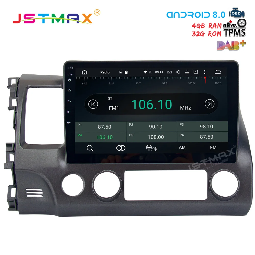 JSTMAX 10 2 &quotAndroid 8 0 автомобильный dvd для Honda Civic 2006 2011 авто радио GPS navi Octa Core 4 ГБ 32