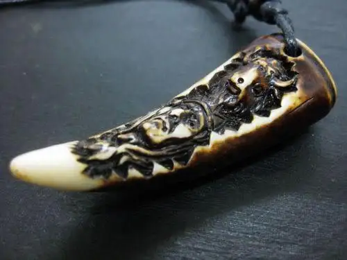 

12 PCS BIKER CARVED TRIBAL TOOTH ADJUSTABLE ROPE NECKLACE UNISEX FINE CHIEF