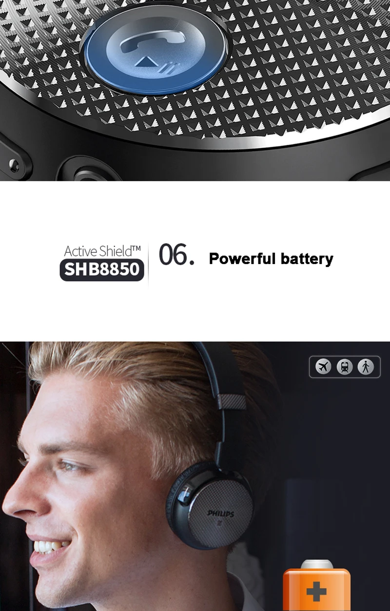 Оригинальная гарнитура Philips SHB8850 с активным шумоподавлением, беспроводные Bluetooth NFC наушники с микрофоном