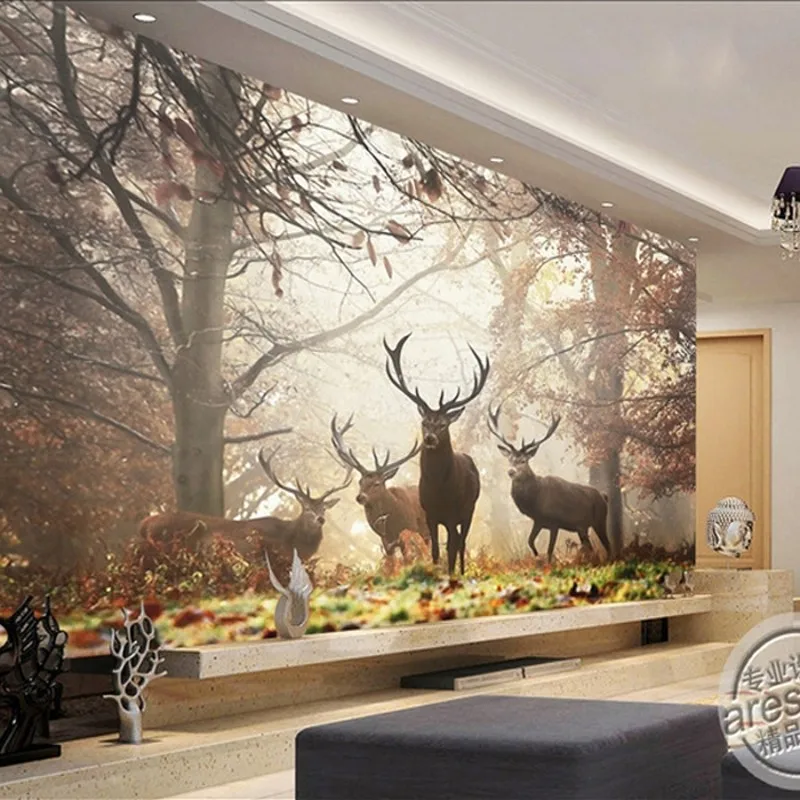 3D Трехмерная большая Настенная картина размер на заказ обои для сада леса оленя