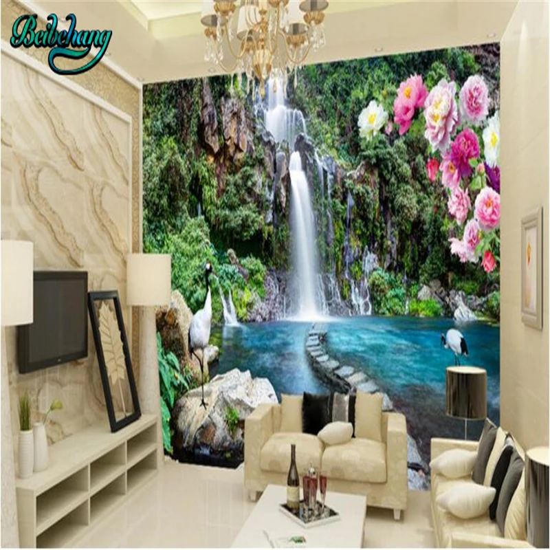

beibehang Mountain Falls 3D Stereo Mural Landscape Lounge Background Wall Custom Wallpaper Mural