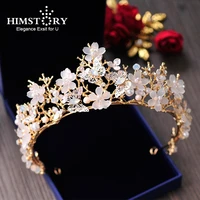 himstory european high quality brides gold tiara crown butterfly floral wedding hair accessories bridal flower hair jewelry