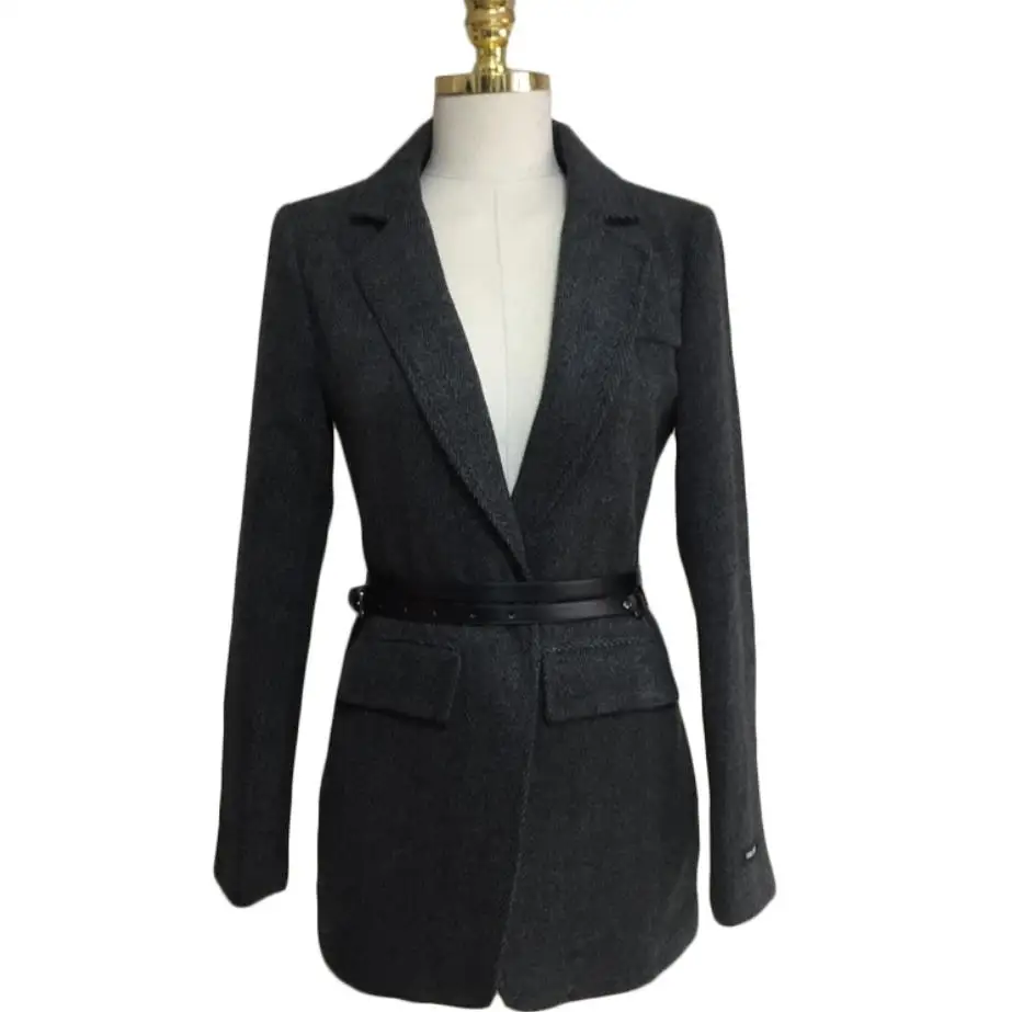 Woolen Blazer Women Notched Coat Lady slim Long Sleeves OL Style wool small suit | Женская одежда