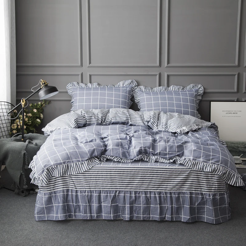 

4Pcs Whole cotton Korean Edition lace luxury bedding sets queen king size duvet cover set bed skirt set pillowcase bedclothes