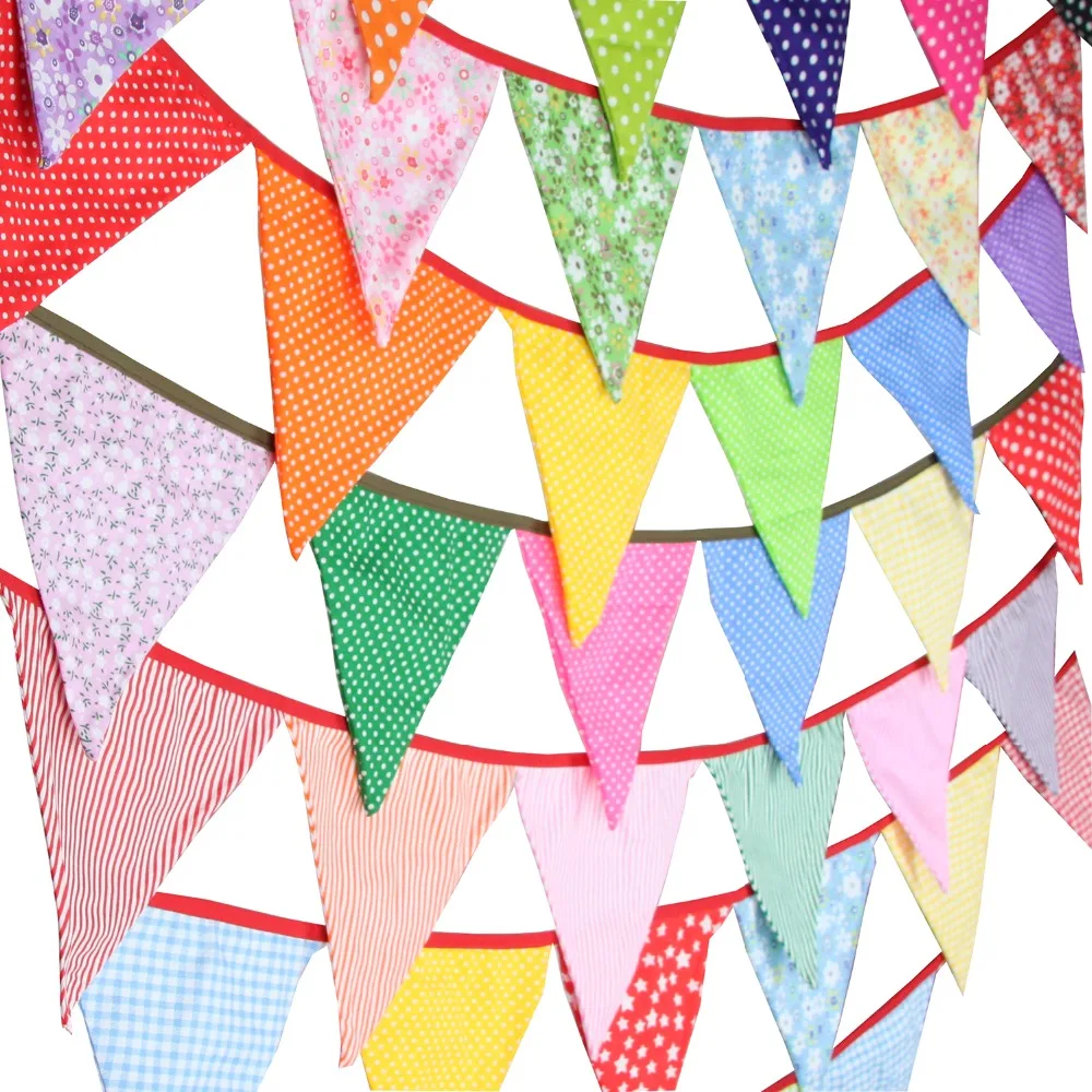 

New 12 Flags - 3.2M Cotton Fabric Banners candy colour Bunting Decor children camping bunting birthday photo garland