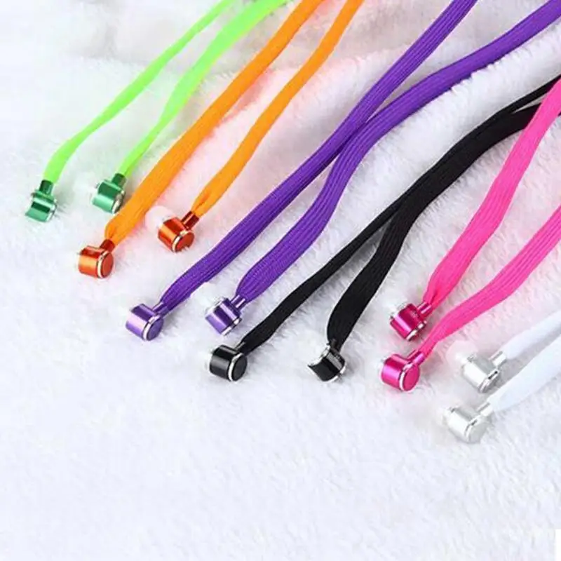 Shoelace Earphone cord Metal In Ear 3.5mm jack Earphones Bass Headset Stereo Sport Headphones With Mic#20
