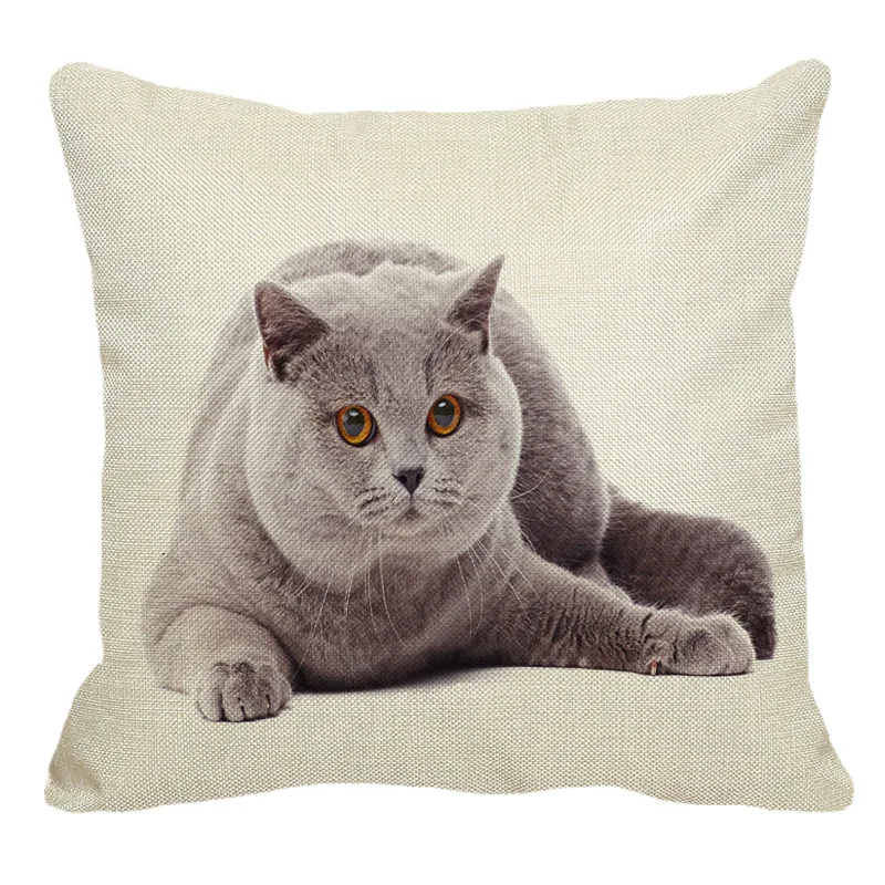 XUNYU Cute British Shorthair Cat Linen Pillowcase Sofa Decorative Pillow Cover Animal Pattern Square Cushion 45X45cm AC011 |