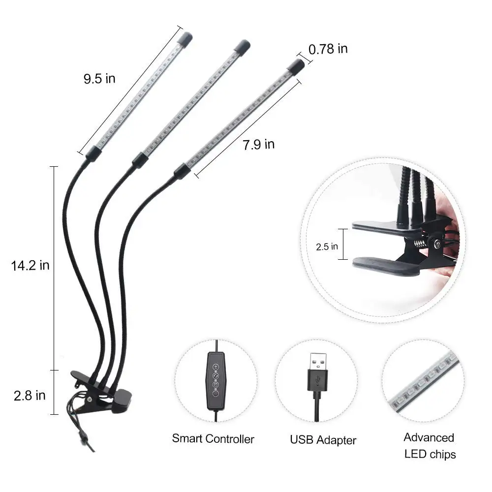 USB лампа для растений 27 Вт с автоматическим включением/выключением 3