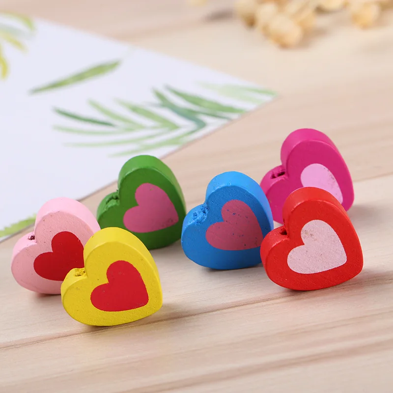 

60pcs/lot DIY Colorful Painted Heart Shape Beads Wooden Spacer Beads For Kids Jewelry Wood Craft MR 004