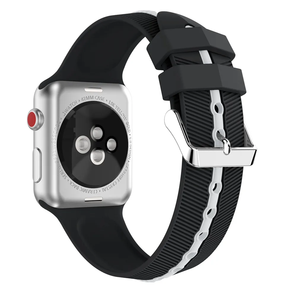 Спортивный мягкий силиконовый ремень для Apple Watch band Series 1 2 3 4 5 38 мм 42 мм 44 мм 40 мм сменный Браслет ремешок для часов - Цвет ремешка: Black white