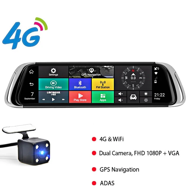 4G with VGA Rear cam Bluavido 4G 1" ips Автомобильное зеркало заднего вида DVR ADAS Android gps навигация FHD 1080P двойной объектив тире камера WiFi авто видео рекордер - Название цвета: 4G with VGA Rear cam