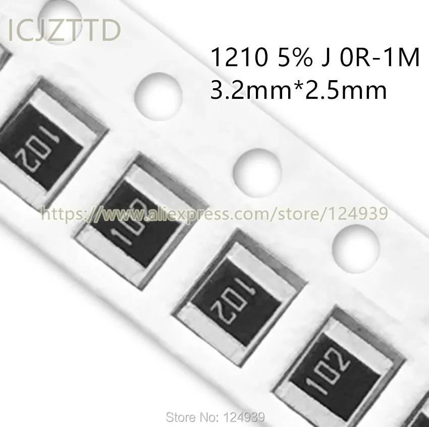 

100PCS SMD 1210 3.2*2.5 1/3W 5% J 3225 0R 1R 1.1R 1R1 1.2R 1R2 1.3R 1R3 1.5R 1R5 1.6R 1R6 1.8R 1R8 2R 2.2R 2R2 2.4R 2R4 2.7R 2R7