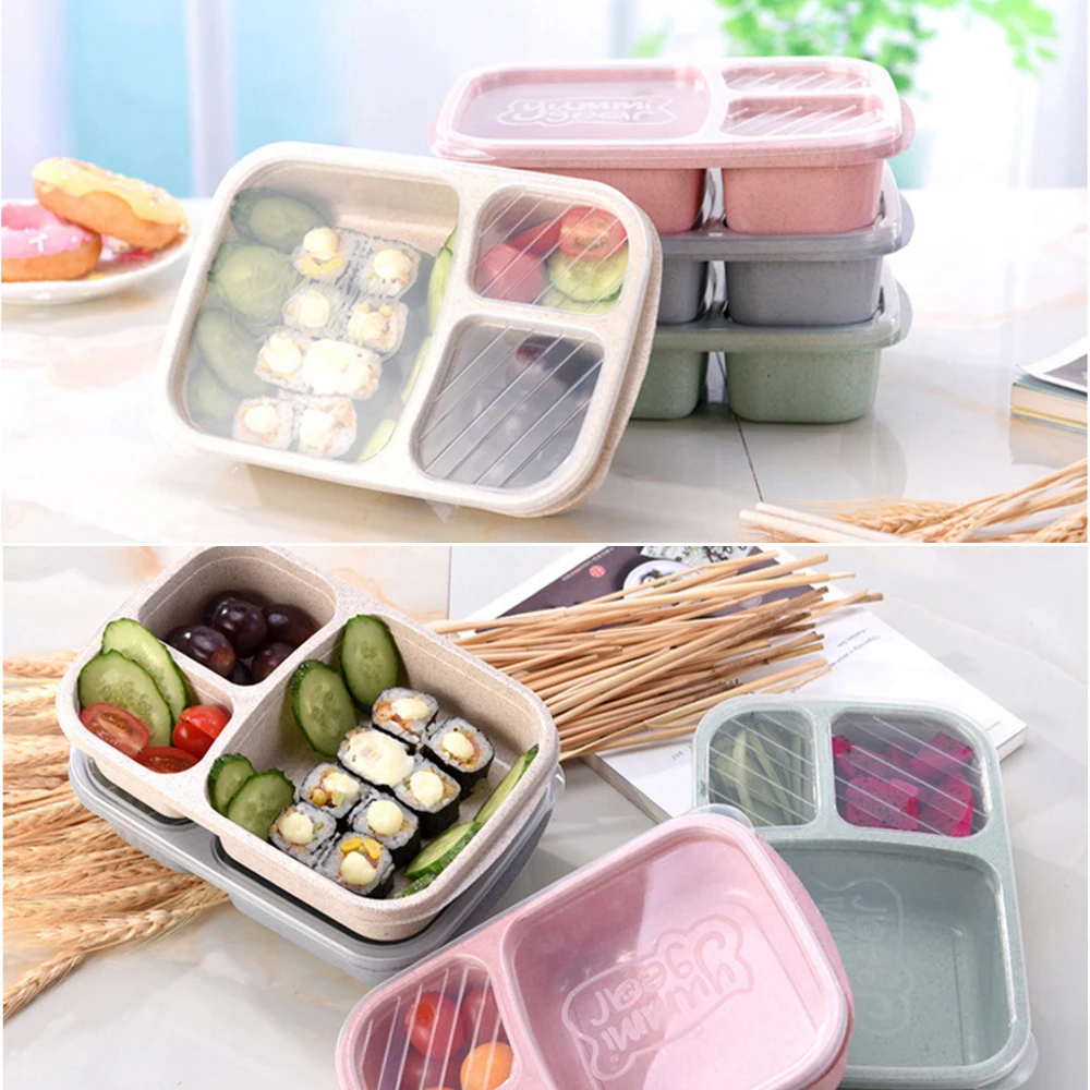 3 сетки подогреваемый контейнер для еды Ланч боксы детей здоровая коробка с