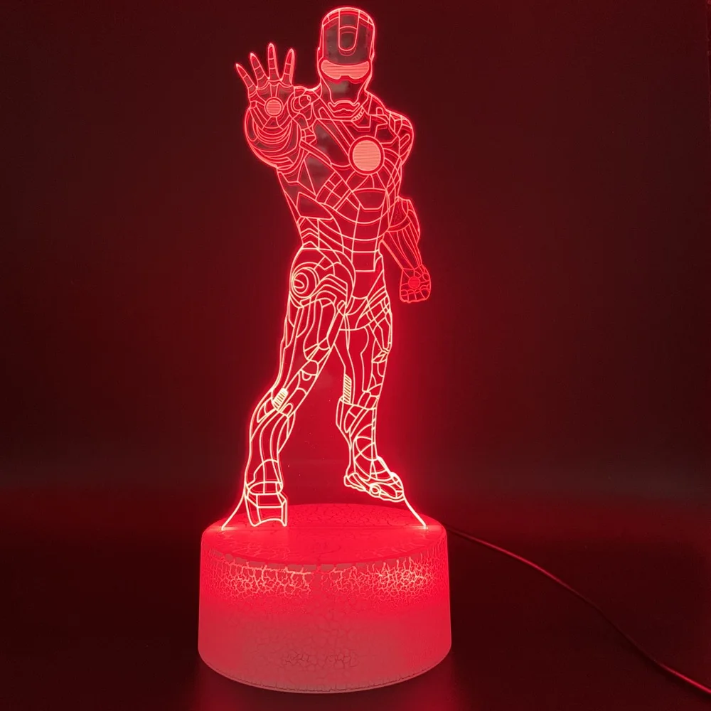3d оптический светодиодный Ночной светильник, фигурка Железного человека Marvel, декоративная настольная лампа для офиса, классный детский подарок, детский ночной Светильник Ironman